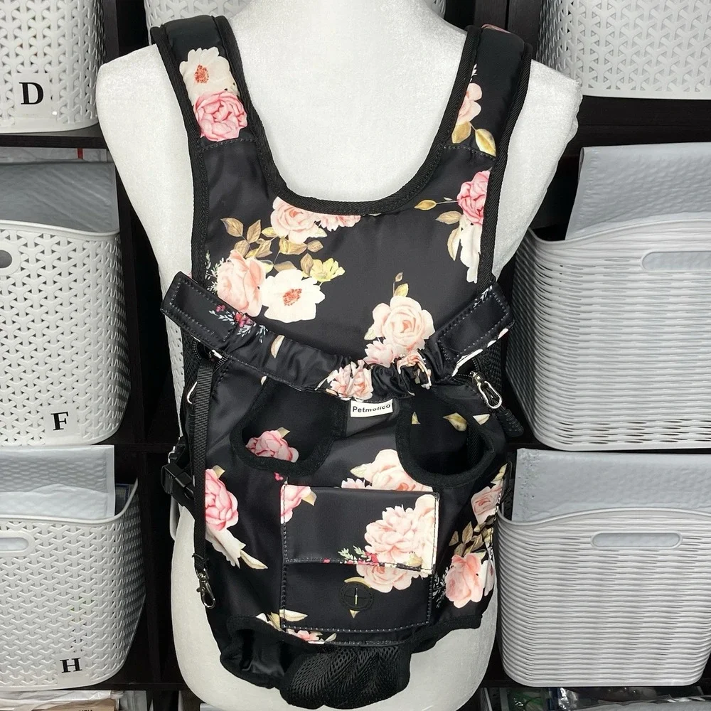 Petmolico Dog Cat Adjustable Pet Front Carrier XL Legs Out Travel Wearing Roses